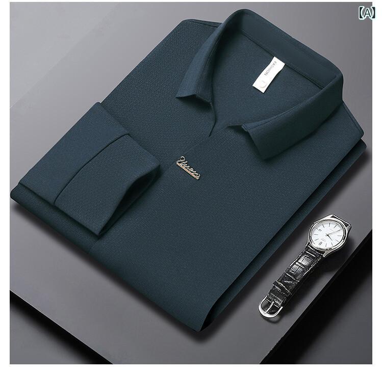 Tシャツ メンズ 男性用 長袖 トップス 秋物 シザーカラー 襟付き 無地 ポロシャツ シンプル ベーシック