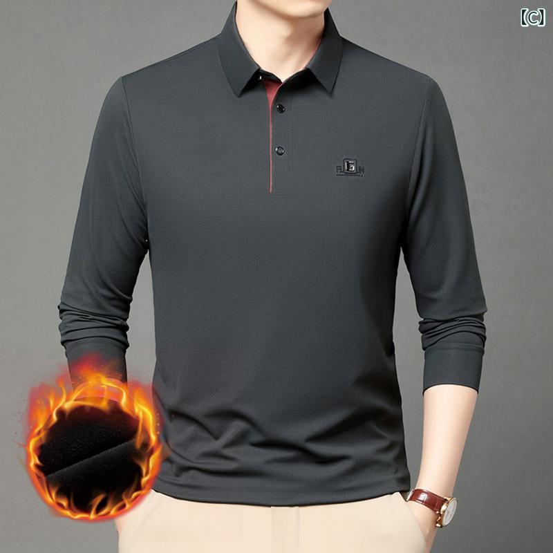 ポロシャツ 男性用 長袖 秋冬 裏起毛 暖かい ビジネス カジュアル 紳士服 シニア ファッション