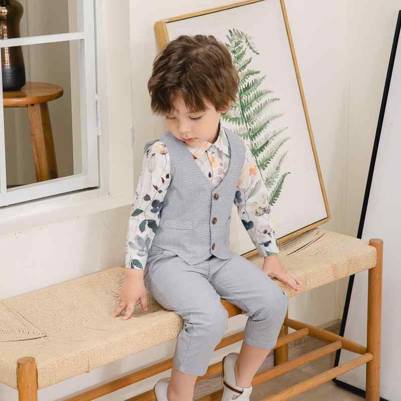 キッズ 男の子 シャツ 長袖 トップス 無地 ベスト パンツ 3点 セットアップ 韓国風 春秋