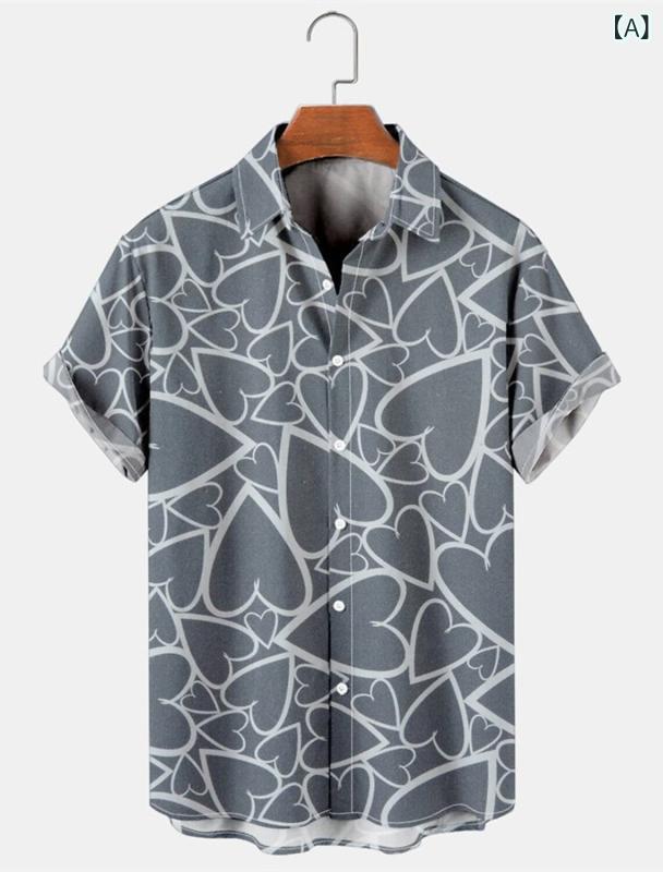 シャツ 男性用 カジュアル トップス 普段使い 部屋着 接触冷感 ポリエステル 半袖 バレンタイン