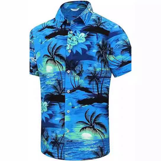 Short Sleeves （Shape Holding） - シャツ メンズ 男性用 春夏 アロハシャツ サマーシャツ 半袖 カジュアルシャツ ビーチ リゾート 開襟シャツ オープンカラー パームツリー柄 普段使い 旅行 トラベル ライトブラウン系2