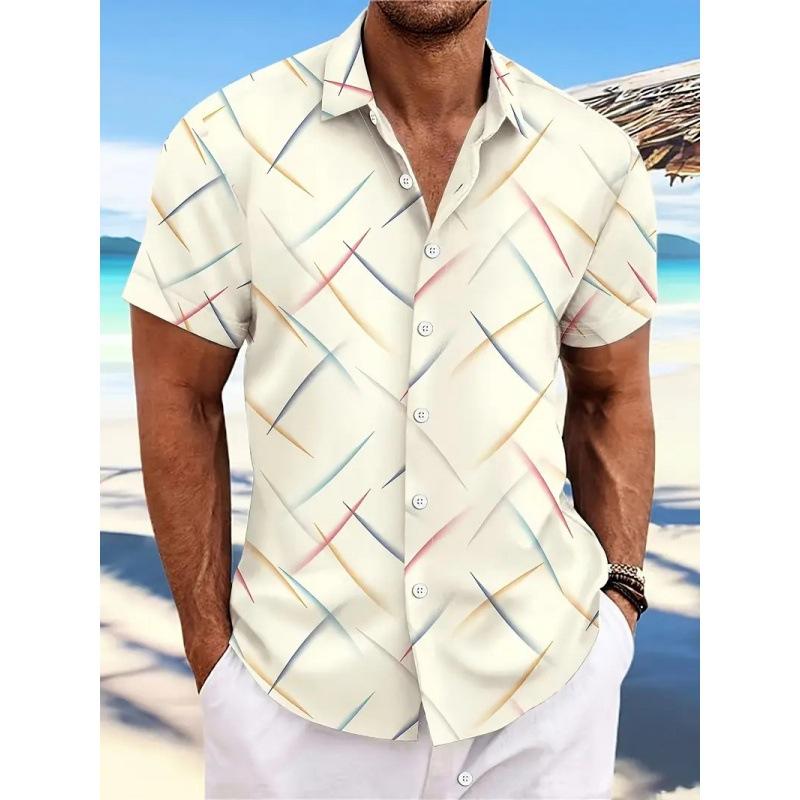 シャツ メンズ 男性用 ストライプ 羽根柄 リゾート 普段使い サマー カジュアル 半袖 シャツ トップス