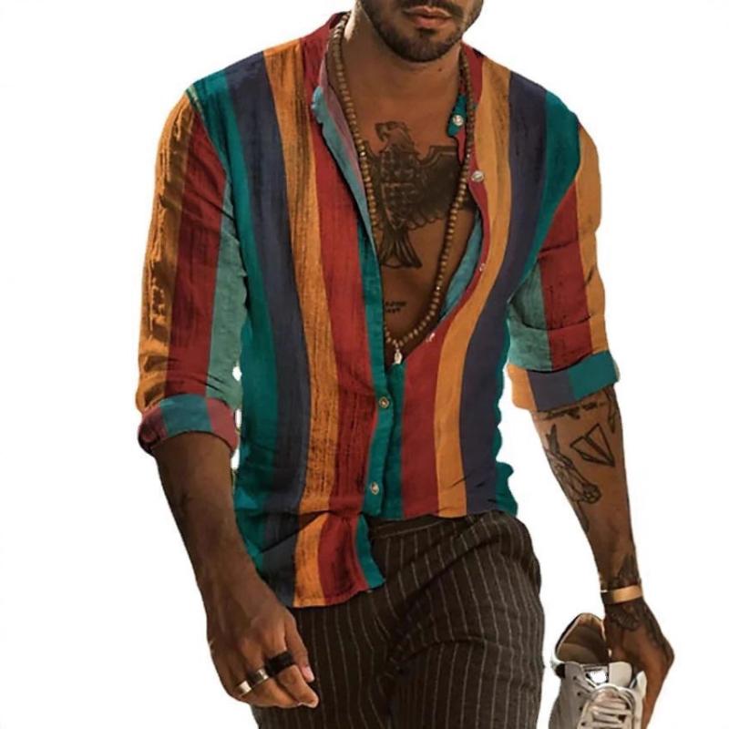 シャツ メンズ ストライプ柄 長袖 トップス カジュアル 街頭 羽織り 通気性 ボタンダウン 男性用 普段使い