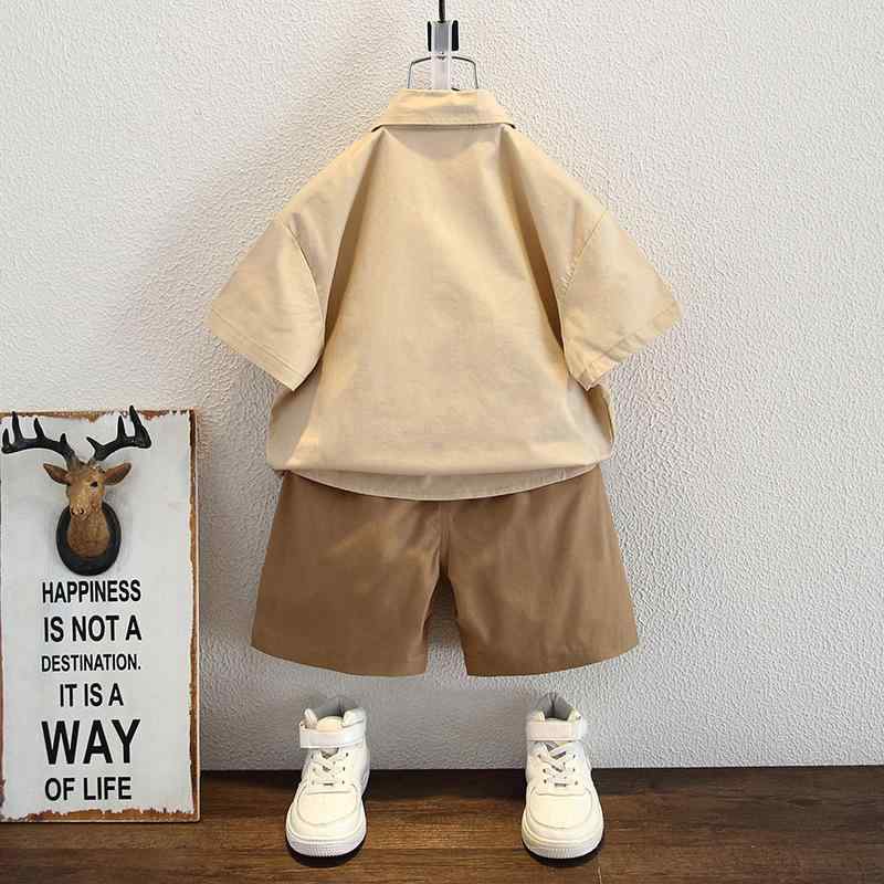 シャツ キッズ 夏服 半袖 セットアップ 韓国風 子供服 夏 純色 トップス パンツ 上下セット 学院風