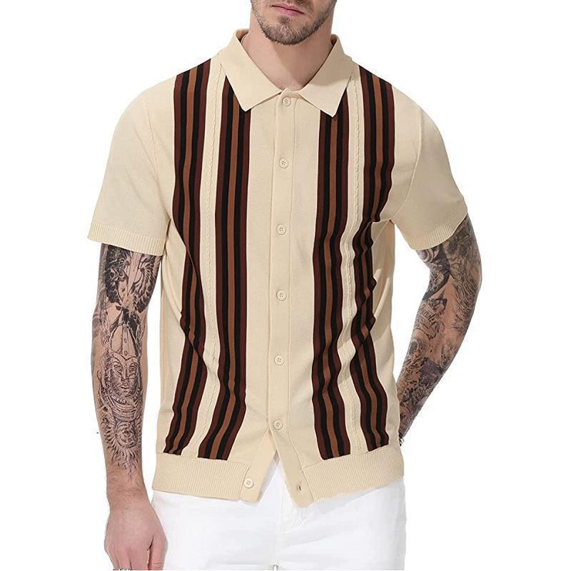 ポロシャツ 男性用 トップス 夏物 ストライプ柄 半袖 ニット 提花柄 ビジネス イングリッシュスタイル 普段使い