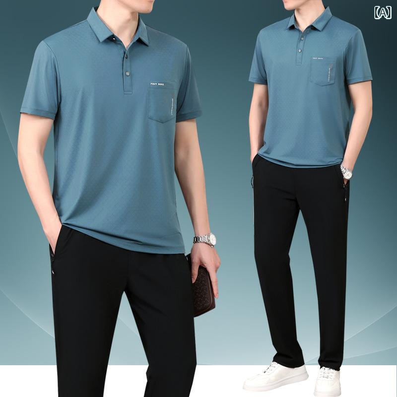 メンズ ポロシャツ スポーツウェア セットアップ 接触冷感 吸湿速乾 半袖 トップス スポーティ カジュアル 普段使い 父の日 敬老の日