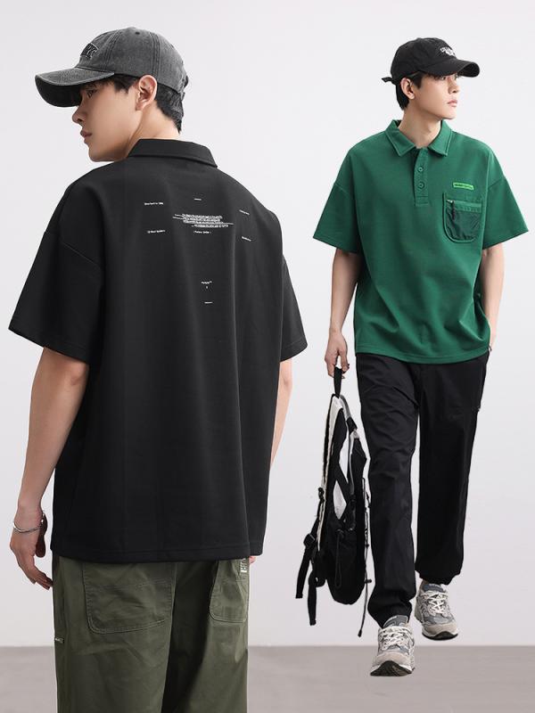 ポロシャツ 男性用 半袖 トップス 翻领 切り替え ポケット付き 日系 カジュアル 百搭