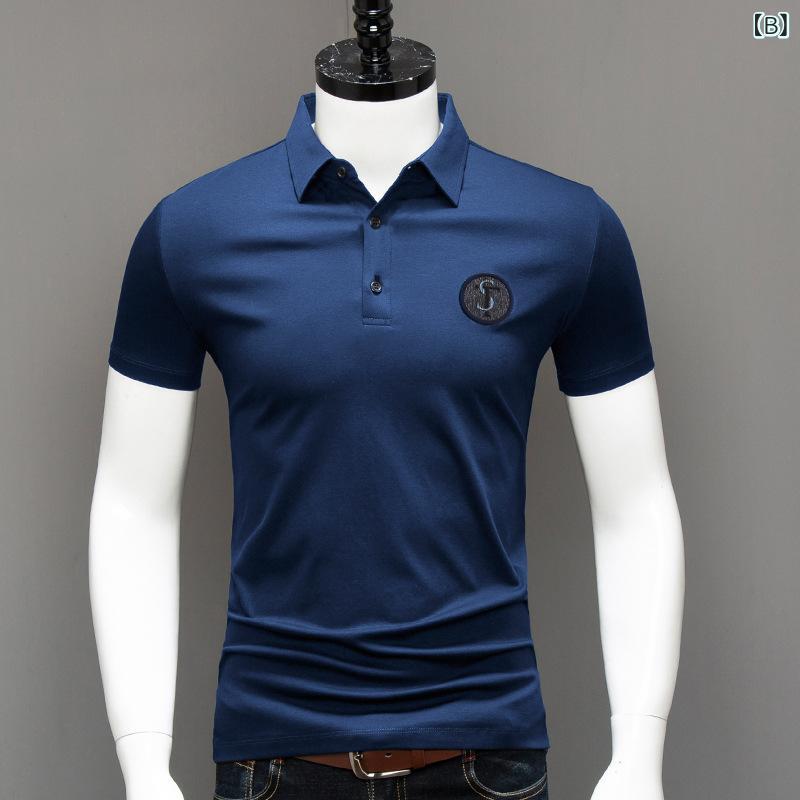 ポロシャツ メンズ 男性用 双糸シルクコットン 接触冷感 半袖 トップス 綿100% 無地 刺繍入り 襟付き インナー カジュアル2