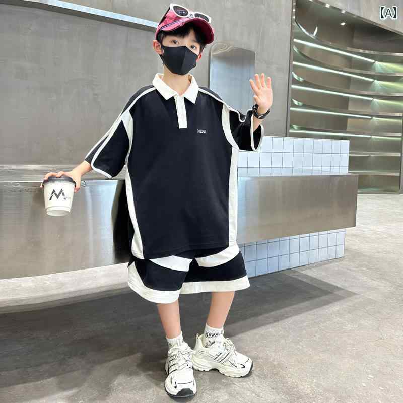 キッズ 男の子 ポロシャツ 半袖 短パン セットアップ 夏服 子供服 上下セット ボーイズ おしゃれ かっこいい サマー カジュアル 普段着 2