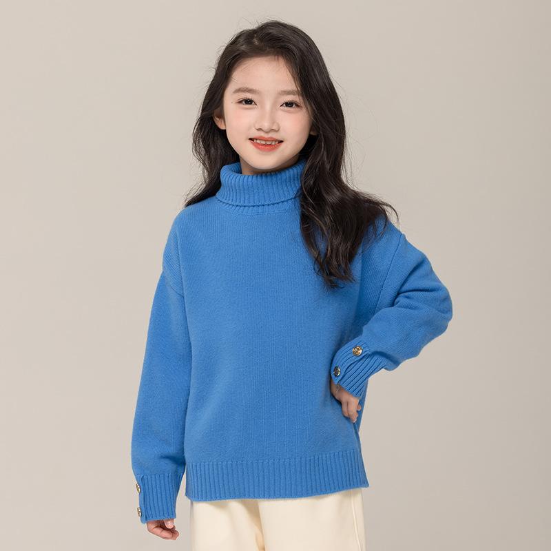 毛衣 - 子供服 ニット メリノウール セーター タートルネック 女の子 韓国 ブルー 伸縮性 チクチクしにくい 普段使い かわいい2
