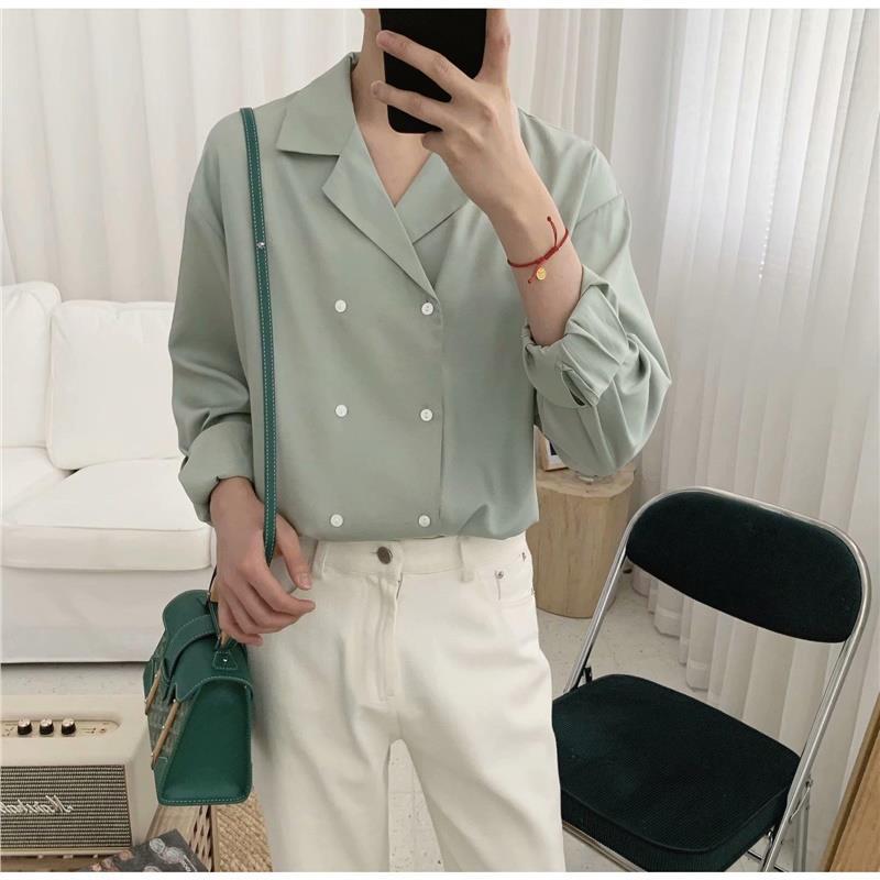 シャツ メンズ 男性用 長袖 韓国風 トップス 春夏 ダブルブレスト 薄荷緑 接触冷感 伸縮性