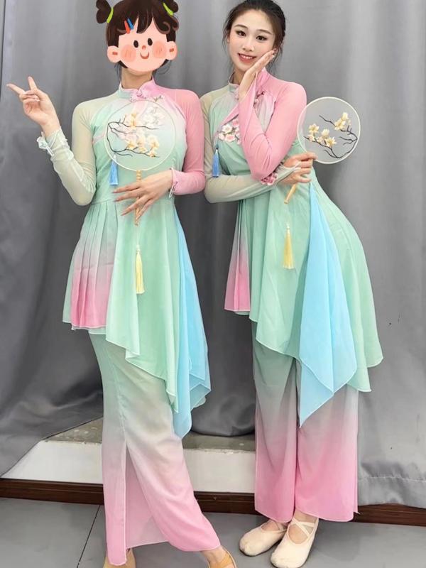Other - ダンス衣装 レディース 団扇 群舞 パフォーマンス服 レトロ舞踊 演出服 セットアップ グリーン