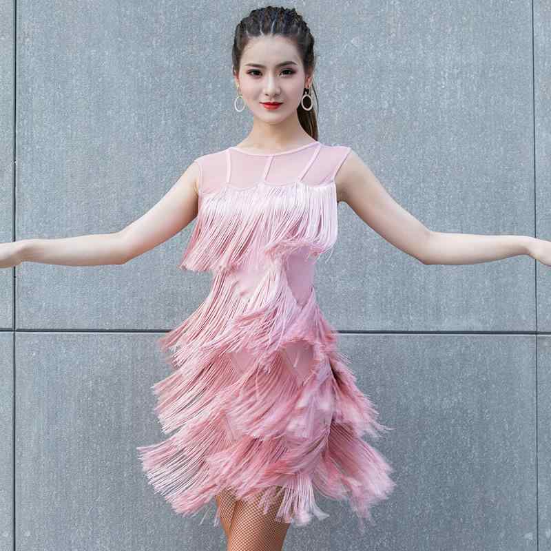 ワンピース レディース 大人用 レッスン着 練習着 ダンススカート セクシー 社交ダンス 裾フリンジ 膝丈 伸縮性 ストレッチ 黒