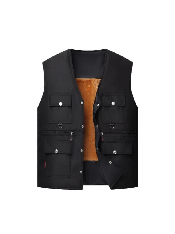 ベスト 男性用 中高齢者 6ポケット 裏起毛 フリース 防寒 暖かい 大きいサイズ ジップアップ アウター 秋冬2