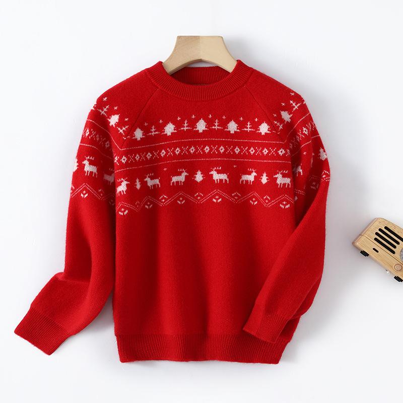 ニット キッズ 子供服 秋冬 長袖 男女兼用 セーター ウール 暖か クリスマス お正月 ആഘോഷ打底 インナー トップス かわいい 赤