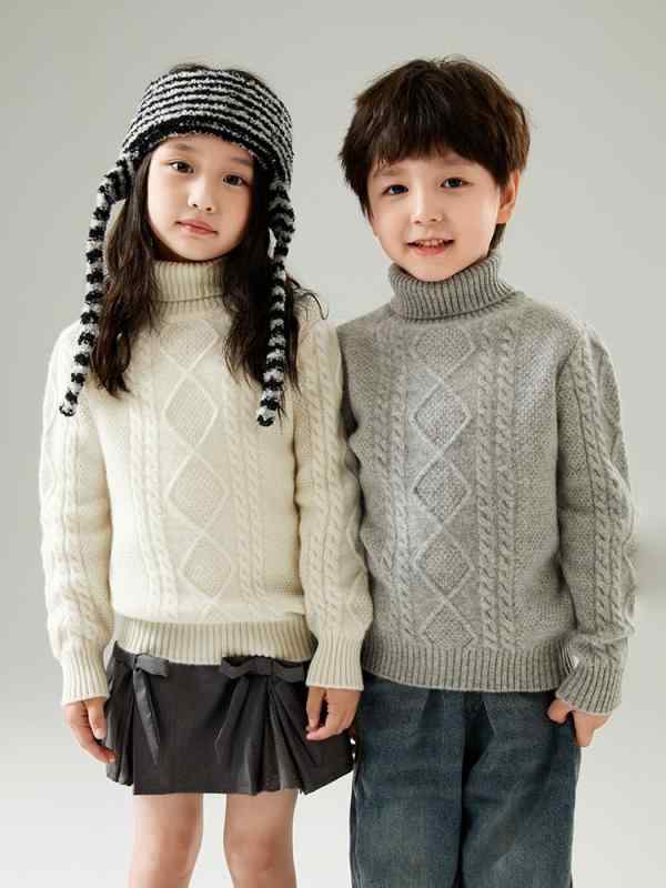 子供 ニット 男女児 タートルネック ウール セーター ひねり柄 厚手 秋冬 百搭 デイリー トップス カットソー