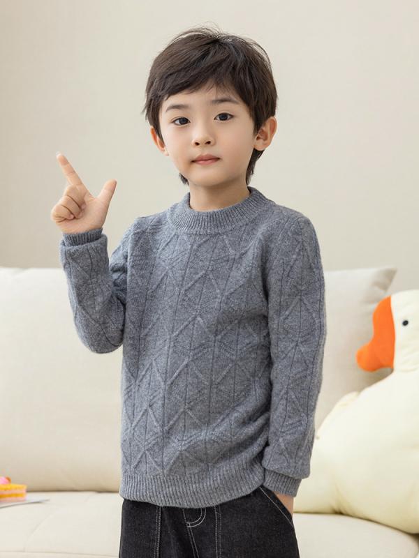 子供服 厚手ウールセーター 男女児 ラウンドネック 提花 セーター 秋冬 女児 トップス 中大児童