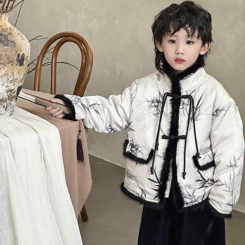 ダウンジャケット 男の子 キッズ 漢服 唐装 セットアップ 子供 年服 古風スタイル 秋冬