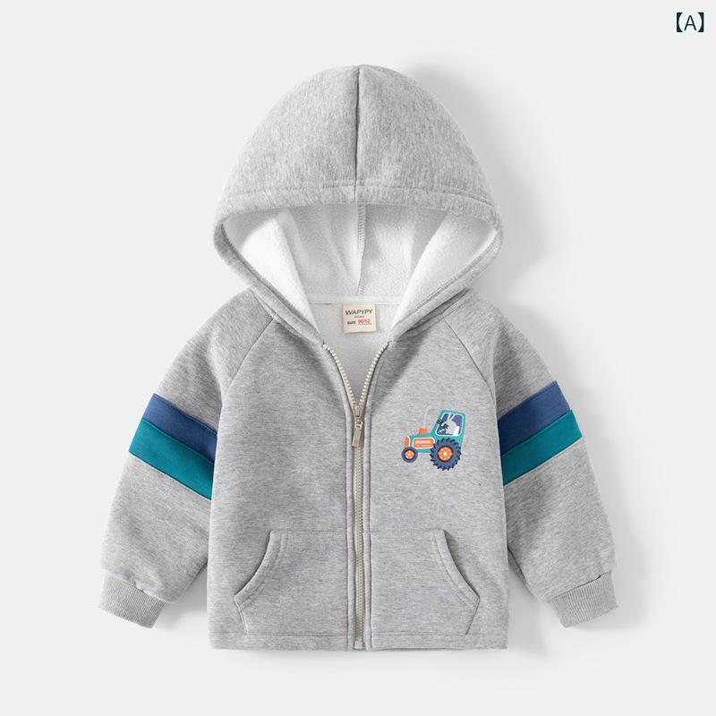 Rakuten - 子供服 スウェット 秋冬 男児 ジップアップ パーカー ベビー フード付き トップス トレーナー 上着 かわいい カートゥーン
