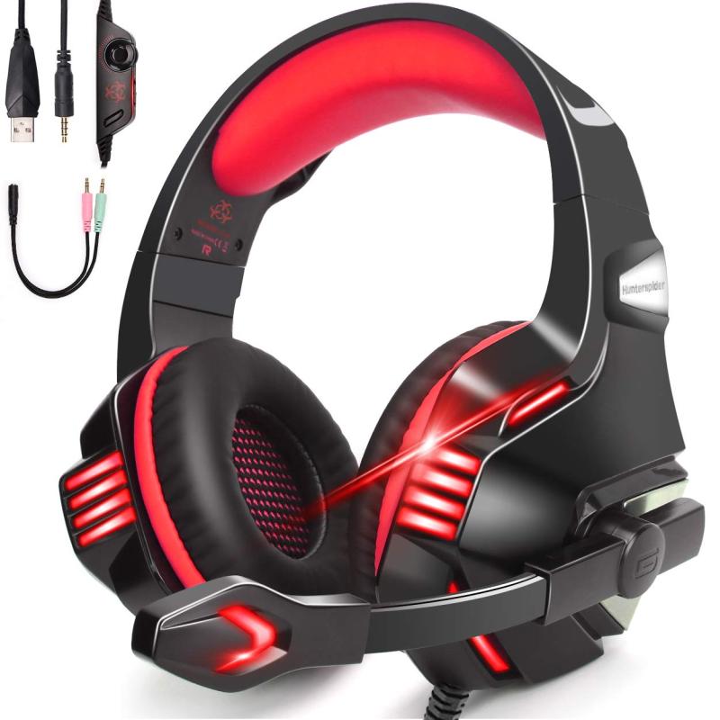 【中古】Hunterspider ゲーミングヘッドセット ps4 重低音強化 LEDマイク付き PC用
