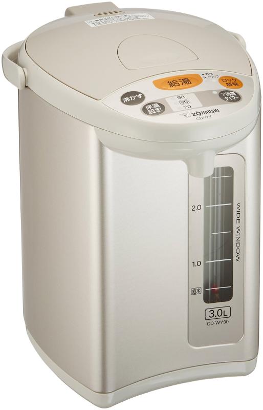 象印マホービン 電気ポット 3.0L グレー CD-WY30-HAサイズ(幅×奥行×高さ):21×28.5×29cm素材:印刷鋼板 内容器ステンレス+フッ素加工電源:100V700W1年生産国:中国電源コード:1m空だき防止、カルキとばし沸とう、フッ素加工内容器、自動給湯ロック、転倒湯漏れ防止構造本体重量(kg):2.2■ ご購入前に必ずご確認ください ■1. 在庫管理とご注文の確定当店は複数のオンラインモールで在庫を共有しております。在庫の変動： 更新のタイムラグにより、ご注文後に「完売」が判明する場合がございます。欠品時の対応： 万が一商品が確保できない場合は、速やかにメールでご連絡の上、ご注文をキャンセル（全額返金）させていただきます。2. 中古商品のコンディション（動作確認済み）一点ごとに状態が異なるため、お届けする現品が掲載画像と細部まで一致しない場合がございます。状態の目安： 動作に支障のない範囲での微細なキズ・汚れ・日焼け・使用感は、中古品の特性としてあらかじめご了承ください。検品方針： 外観の美しさよりも「正常な動作」を最優先に検品・清掃を行っております。3. 付属品の同梱内容「本体の動作」を優先したセット内容となっております。【同梱あり】 本体の起動・動作に不可欠な基本パーツ（電源コード等）【同梱なし】 外箱・取扱説明書・セットアップ用CD・初回限定特典【保証対象外】 封入されているダウンロードコード・シリアル番号※商品名に「特典付」等の記載がある場合でも、中古品のため欠品している場合がございます。正確な内容を確認したい場合は、必ずご購入前にお問い合わせください。4. 初期不良のサポート（到着から3日間）商品がお手元に届きましたら、なるべく早めに動作をご確認ください。連絡方法： 商品到着から3日以内に、購入履歴の「ショップへ問い合わせ」より不具合の内容をご連絡ください。対応： 在庫がある場合は「良品交換」、在庫がない一点物の場合は「返品・全額返金」にて対応させていただきます