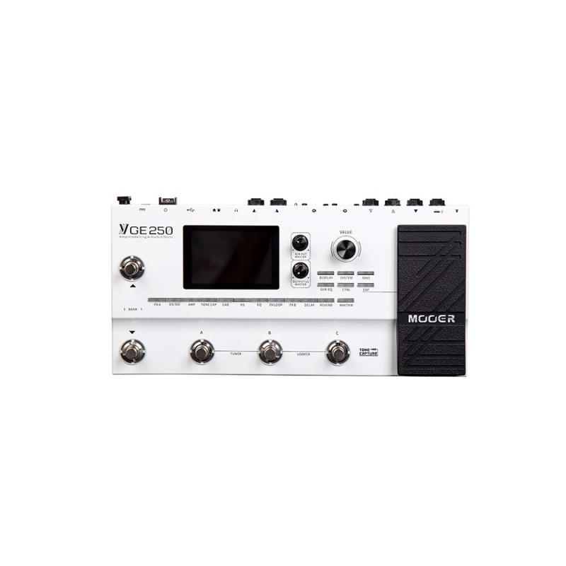 Mooer GE250 マルチエフェクターエフェクトタイプ：11 エフェクト：180以上プリセット：255 インプット：1x1／4インチ mono jack. Impedance: 1 MΩアウトプット：2x1／4インチ mono jack，impedance: 600 Ω 2xXLR output，impedance: 600 ΩAUX IN：1x1／8インチ stereo jack，impedance: 10 KΩ ヘッドフォンアウト：1x1／8インチ stereo jack，impedance: 24 ΩEXP2：1x1／4インチ TRS jack，for 10k~100k impedance expression pedal SEND：1x1／4インチ mono jack，impedance: 600 Ω