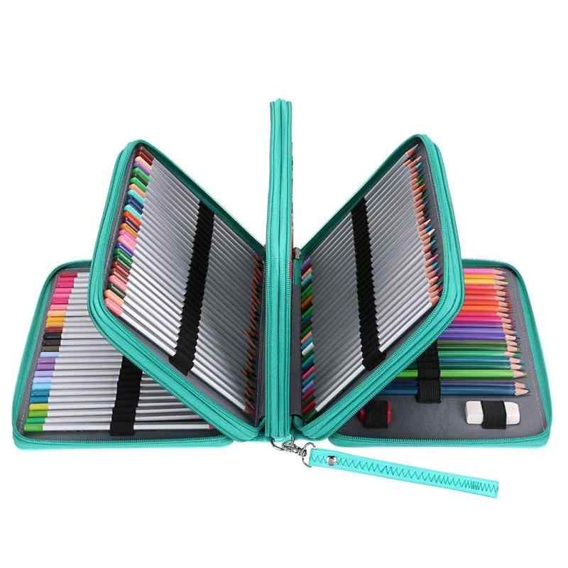 Sumnacon 202本入り PU ペンケース 大容量 ペンシルホルダー 定規 消しゴム 文具収納 筆箱 鉛筆収納 シンプル 持ち運び便利（グリーン)