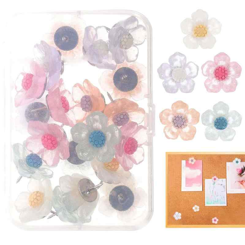 Rakuten - 画鋲 小花 装飾品釘 可愛い画びょう 20個入り ​​画鋲目立たない プラスチックボックス付き 透明な3d花形画鋲 固定は楽です 画用紙や段ボールの固定、写真壁の装飾に使用できます