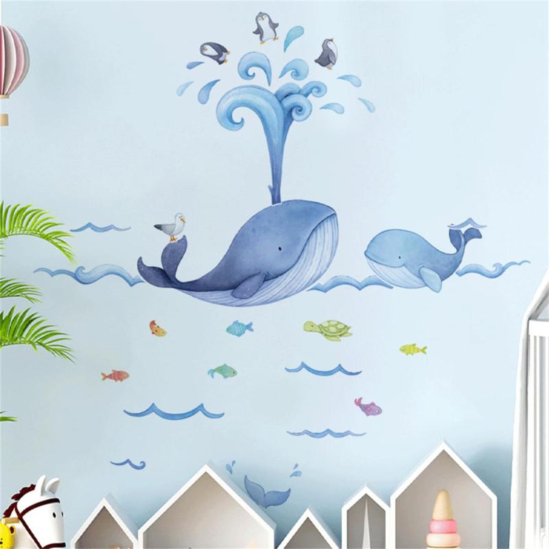 Condessacity ウォールステッカー 海 夏 漫画の青い水 クジラ ウォールシール ペンギン かわいい 海洋生物 ウォールすてっかー 居間 寝室 子供部屋 ウォールデコ 賃貸住宅 幼稚園 保育園 ウォー