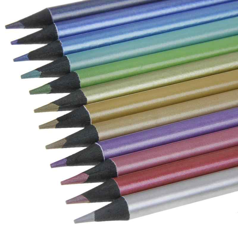色鉛筆 12色セット メタルカラーペン 色えんぴつ なめらか 鮮やか 画用色鉛筆 絵の具 塗り絵 落書き 美術 設計 画材用具 日記 手帳 写真デコレーション DIY用 アルバムペン オシャレ 文房具 sofapotato-11093990 ソファポテト サンプル画像2