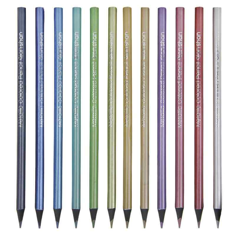 色鉛筆 12色セット メタルカラーペン 色えんぴつ なめらか 鮮やか 画用色鉛筆 絵の具 塗り絵 落書き 美術 設計 画材用具 日記 手帳 写真デコレーション DIY用 アルバムペン オシャレ 文房具 sofapotato-11093990 ソファポテト サンプル画像3