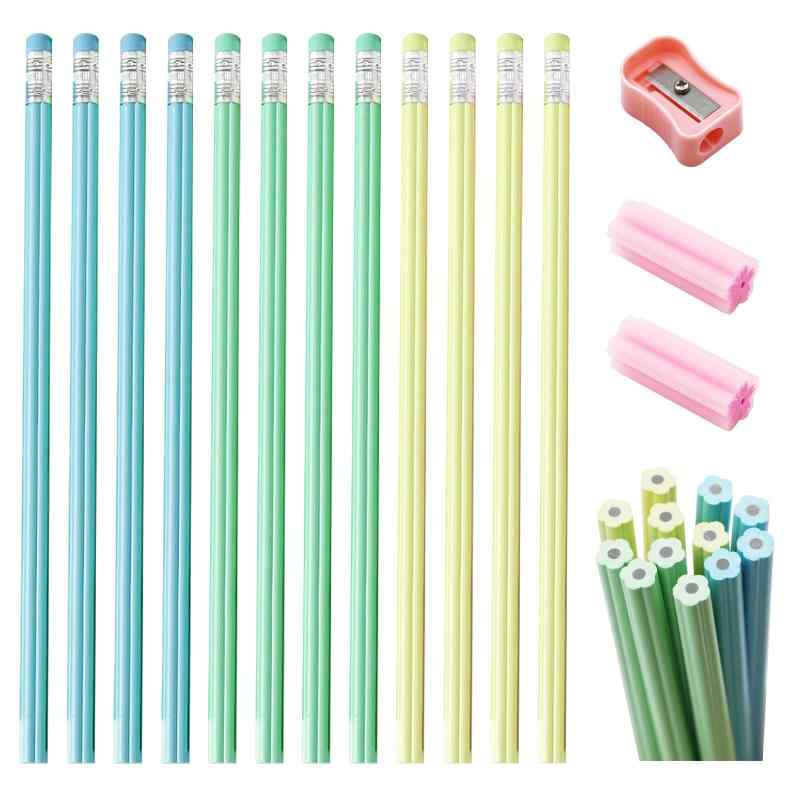 かきかたえんぴつ【12本セット】鉛筆HB 消しゴム付き鉛筆 花形 可愛い文房具 画材 鉛筆削り1本と消しゴム2個無料 保育園 幼稚園 小学校に最適