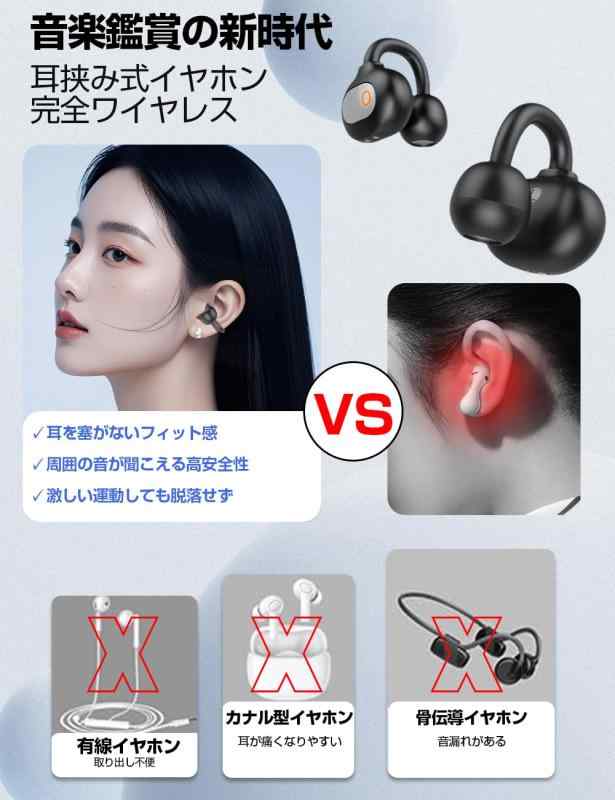 イヤホン Bluetooth【2025革新イヤーカフ型 音質特化モデル 究極フィット感】 ワイヤレスイヤホン Bluetooth5.4 耳挟み式 圧迫感ゼロ 業界トップ音質 骨伝導の革新 残量表示 通話ノイズキャンセル sofapotato-11125130 ソファポテト サンプル画像3