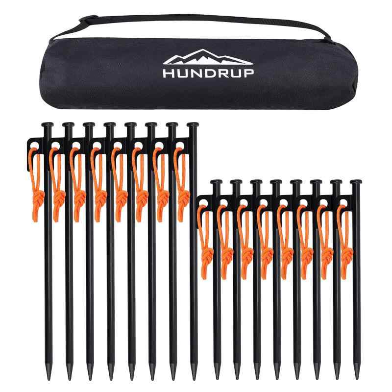 Other Sports - HUNDRUP【強化版】 ペグ 20cm/25cm/30cm/40cm 10本/16本 ペグセット 鍛造ペグ レーザー溶接 反射材入りロープ スチール ソリッド 収納ケース付き 設営用具 キャンプ テントペグ アウトドア 登山 硬い