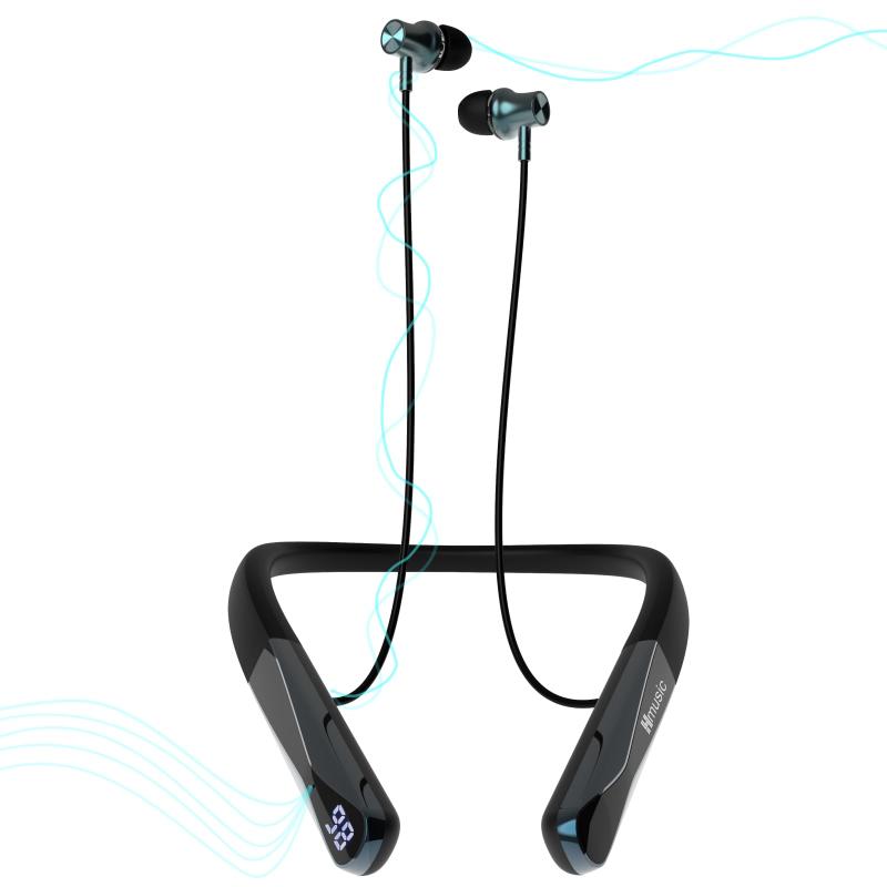 Hmusic ネックバンド型 Bluetooth6.0 イヤホン 「イヤモニとLED電池残量表示」 AI ノイズキャンセリングマイク付き IPX5 防水 マルチポイント対応 左右一体型 最長 35 時間以上再生ワイヤレスブルー sofapotato-11125136 ソファポテト パッケージ画像