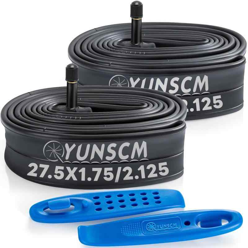 YunSCM 2本,27.5 1.75 チューブ,米式バルブ32mm,27.5x1.75/2.125 自転車チューブ+タイヤレバー,適用 27.5x1.75/27.5x1.90/27.5x1.95/27.5x2.10/27.5x2.125 マウンテンバイ