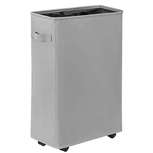 UZENN 45L キャスター付き ランドリーバスケット スリム メッシュ 持ち手付き 収納ボックス 防水コーティングラミーコットン オックスフォード