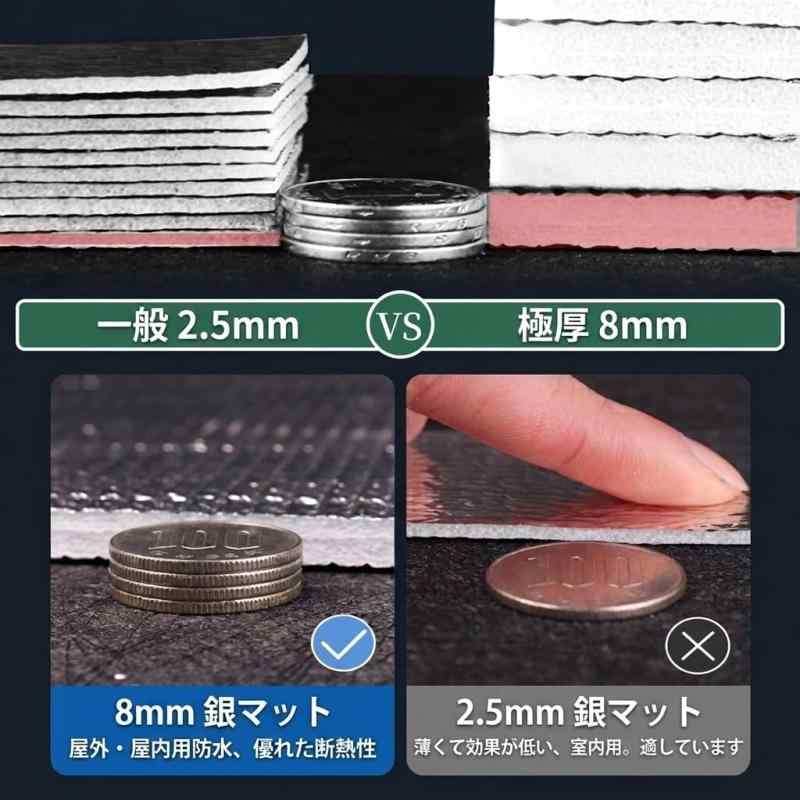 cukulife 8mm 銀マット 極厚 アルミフィルム ピングシート 両面アルミ 防水 防湿 断熱 （150/180/200/250/300cmx200cm） ピクニックシート キャンプマット レジャーシート 四季適用 防災 車中泊 寝袋マ sofapotato-11096870 ソファポテト サンプル画像3