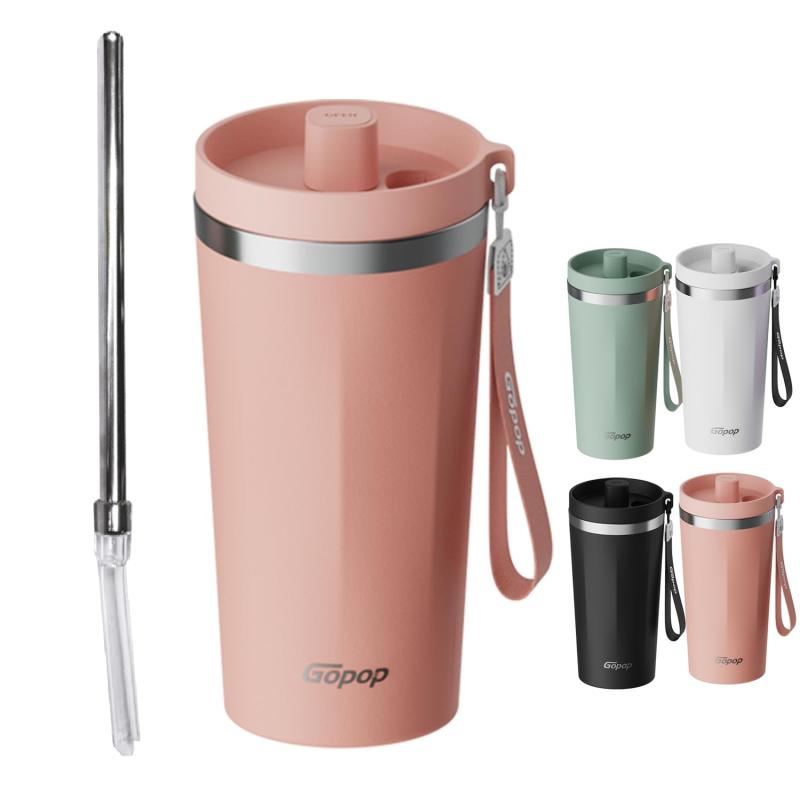 樂天商城 - タンブラー ストロー付き650ml ステンレス 広口 ハンドストラップ付き 真空断熱 316ステンレス鋼 ホームオフィス アウトドア 保温 保冷 ふた付き 大容量 多色 女の子 男の子 オフィス、自宅、