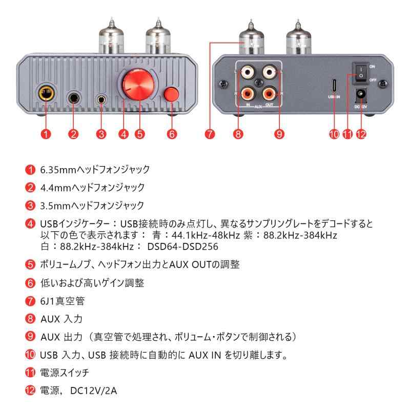 xDuoo MH-02 真空管アンプ ヘッドホンアンプ USB DAC 6J1電子管 ハイブリッド プリアンプ Class A ヘッドフォンアンプ PCM 32bit/384KHz DSD256対応 1300mW強出力 2段階GAIN sofapotato-11125491 ソファポテト サンプル画像3