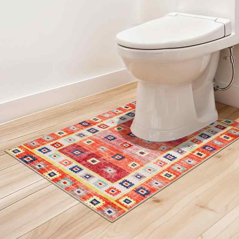Rakuten - トイレマット 洗える ロング トイレマット おしゃれ toilet mat 耳長 モロッコ風 滑り止め付き 抗菌防臭 大判 トイレ足元マット U型 ふかふか トイレまっと [並行輸入品]