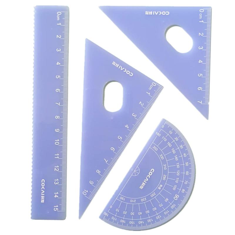 Getrays 4個 ゼリー色 幾何学的 定規, 三角定規 プラスチック 分度器 まっすぐな定規 と 収納ボックス 学生用, 半透明 数学定規 製図用定規 測定ツール と明確な尺度 家庭用 学校用