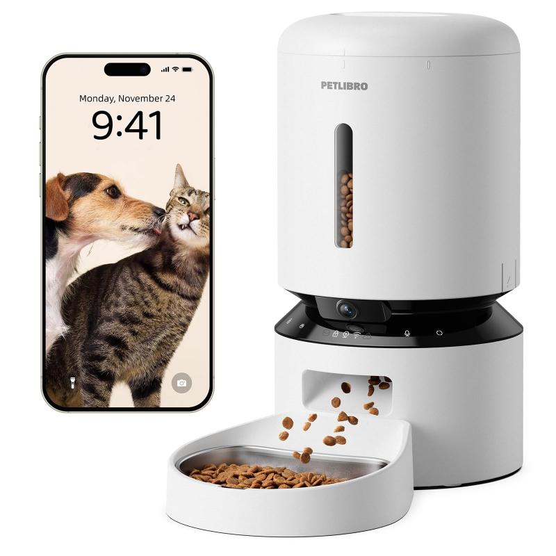 PETLIBRO 自動給餌器 猫 カメラ付き 自動餌やり器 1080P 暗視機能 スマホ遠隔操作 双方向会話 2.4G 5G WiFi対応 フード残量不足検知 詰まり防止センサー 動体検知 音声検知 ペット見守り 5L大容量