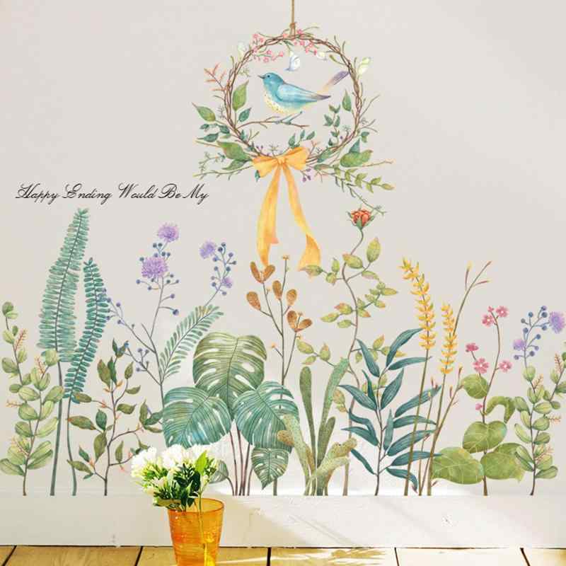 WOHAHA ウォールステッカー おしゃれ 植物 緑 葉っぱ 絵画風 壁紙シール はがせる オシャレ 北欧 枝にある鳥の巣 happpy ending would be my 英語 防水 ウォールすてっかー ベッドルーム リビング 剥