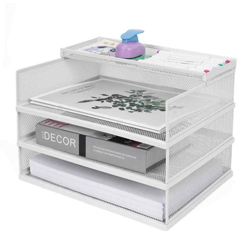 QYONLINE 書類トレー a4 レターケース レタート レー 縦型 ファイルラック A4 書類収納 卓上収納ラック 書類整理トレー 書類棚 書類収納 4段 小物収納 机上 ファイル 新聞/雑誌/ファイル/フォル【商品仕様】サイズ：24.5cmx31.8cmx7.5cm(3個）、24.5cmx15cmx5cm(1個）金属メッシュを採用しており、耐久性が良く、多層に積み重ねることができ、長時間使えます。ブラックでシンプルなデザインは高級感があります。【収納力抜群】4段のトレイには、様々な文書を収納するために十分な空間を提供します。重要なファイルを分類して簡単に手が届く場所に保管することができます。本、雑誌、ノ一トブック、書類、辞書、DVD、漫画などの分類収納には最適このレタートレーを使うと、机を綺麗になります。【3+1段の仕切り・小物置きに】縦長のA4トレーが3段、A5サイズの小物入れが1段の合計4段です,4つのトレーのなかの1つはA5サイズの小物入れで、付箋やボールペン、セロテープなどの文房具を収納できます。書類ラックの上部がオープンタイプになっているので、取り出しも収納も楽々です。また、丈夫なスチール素材のメッシュタイプで中身が見やすく、通気性も良いです。【積み重ね設計】A4用紙が入れられるレターケース。積み重ね可能な設計で、省スペースも、書類を取り出しやすくなります。一段の高さが約7cmあるため,ぞれぞれのトレーにたくさんの書類を収納できます。【多用途なトレー】デスク周りに散らばりがちな文房具や細かい備品を置くのに便利なフリーラックやペンラック付きシンプルなカラーとフォルムでご家庭はもちろん、オフィスにも最適です。書類や文房具、小物類をトレーに片付けることでデスク周りをスッキリ整頓できます。