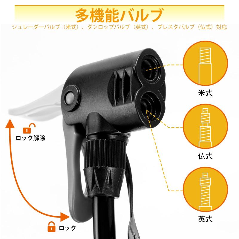 【全バルブ対応】HYCLINE 自転車 空気入れ 圧力計付き：【160PSI/11Bar】仏式/米式...