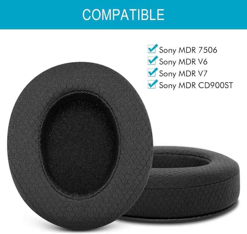 Sony MDR 7506用交換用イヤーパッド - GVOEARS イヤーパッド メッシュファブリッククッション MDR V6 V7 MDR-CD900STヘッドフォン用 低反発素材(ブラック) 2