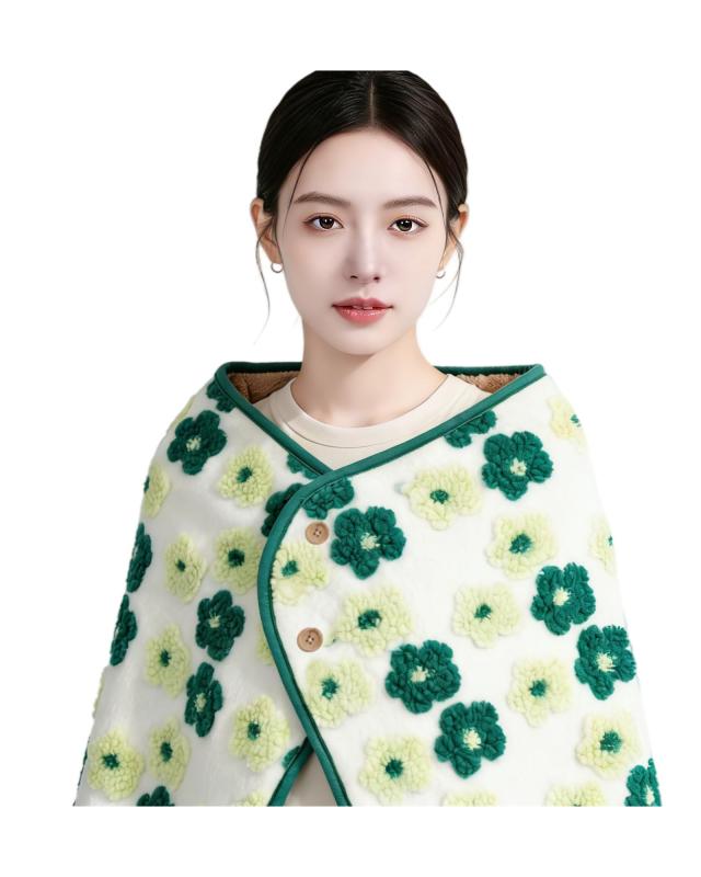 WillerS 2枚合わせ ブランケット ひざ掛け 膝掛け 厚手 極厚 ボアフリース 花柄 小さめ かわいい レディース ボタン付き Blanket 80*110cm