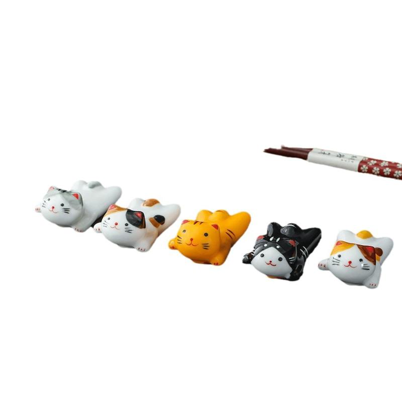 【TOUFEIYUAN】かわいい飾り猫箸置き 雑貨 セラミック箸置き 5パック 家族、居酒屋、ファミリーダイニングテーブル、リビングルームに最適