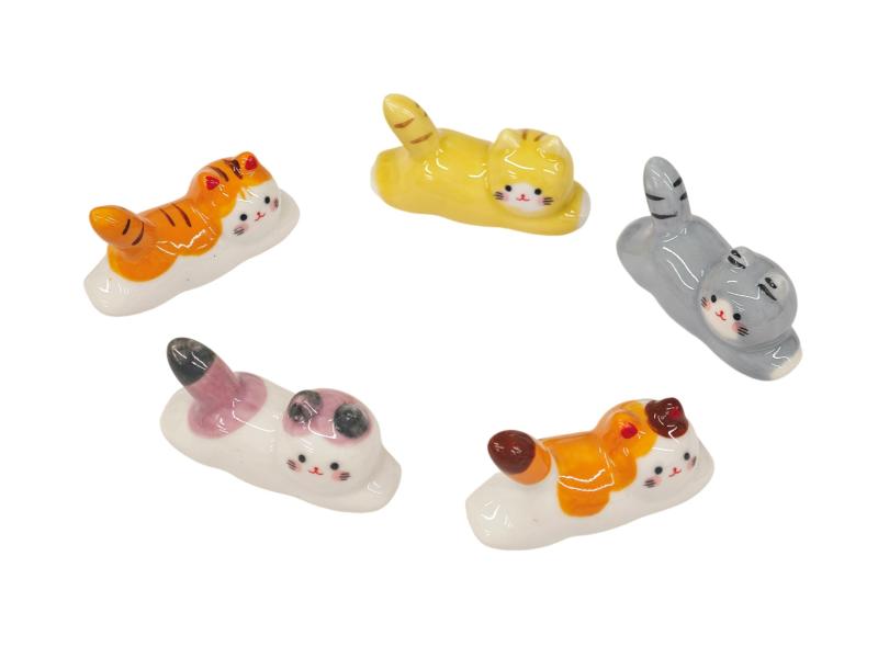 「Watsu Life」箸置き 猫デザイン セラミック製 かわいい 卓上小物 インテリア プレゼント 和食器 5点セット